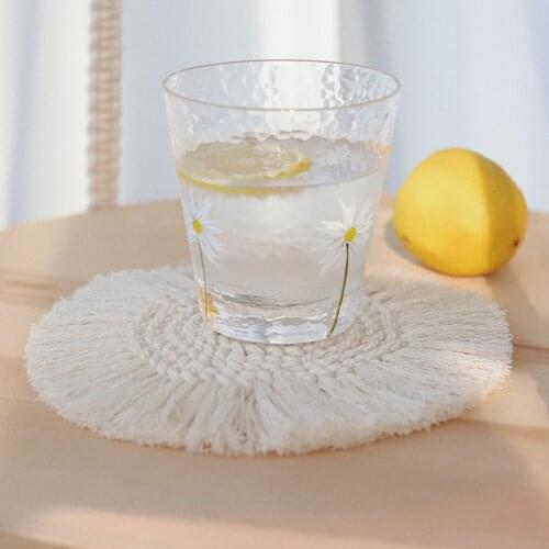 1pcs/2pcs Cotton Braid Coaster Handmade Macrame Cup Cushion Bohemia Style Non-Slip Cup Mat For Home Decoration