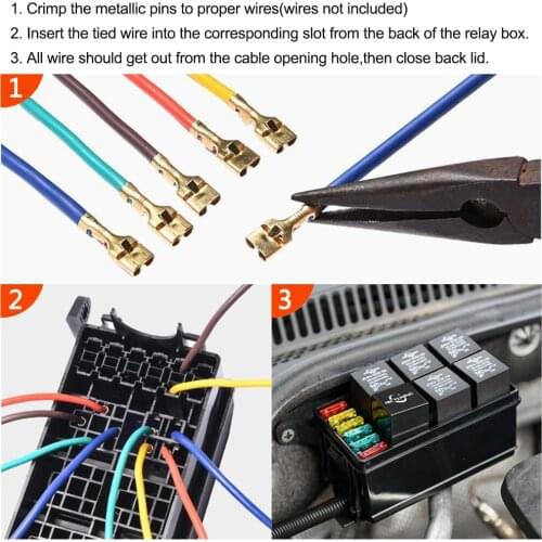 12-Slot Relay Box 6 Relays 6 ATC/ATO Standard Fuses Holder Block with 41pcs Metallic Pins Universal for Automotive Marine Use