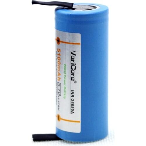 2 pcs. VariCore 26650 lithium battery, 3.7 V 5000 mAh rechargeable battery, 26650-50A for flashlight, blue+Welding (DIY nickel)