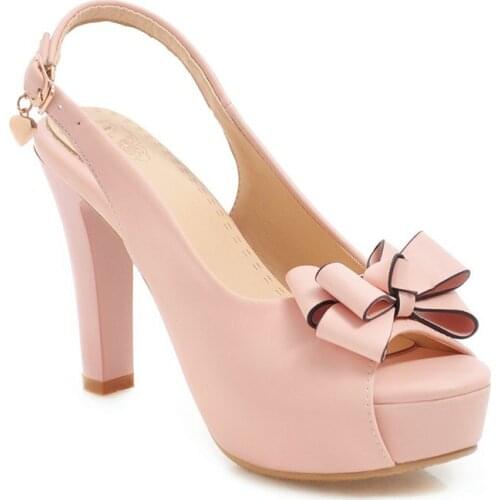 2021 Peep Toe High Heels Women Pumps Shoes Black White Pink Heels Sweet Bow Casual Wedding Office Party Shoes Female Spring