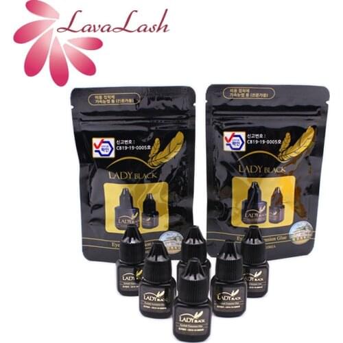 5 Bottles 5ml Lady Black Glue Eyelash Extensions With Original Bag Low Irritation Fast Drying for Sensitive Skin Korea Lash Glue