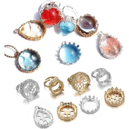 5pcs Adjustable Ring Blanks Base Pendant Cabochon Base Setting Crown Shape Ring Blank Tray for Jewelry Making Finding Accessorie