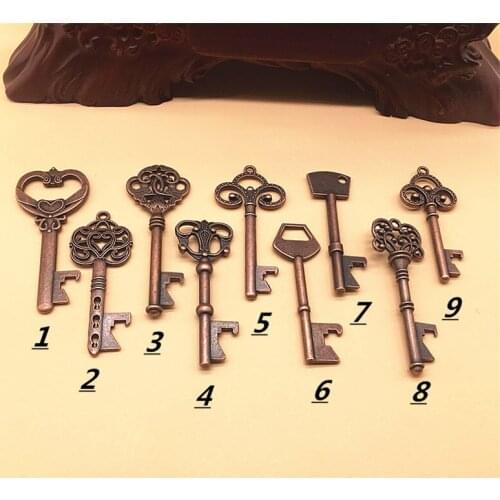 500pcs/lot 9 Styles Antique Bronze Metal Skeleton Key Shaped Bottle Opener Rustic Wedding Decor Party Favor