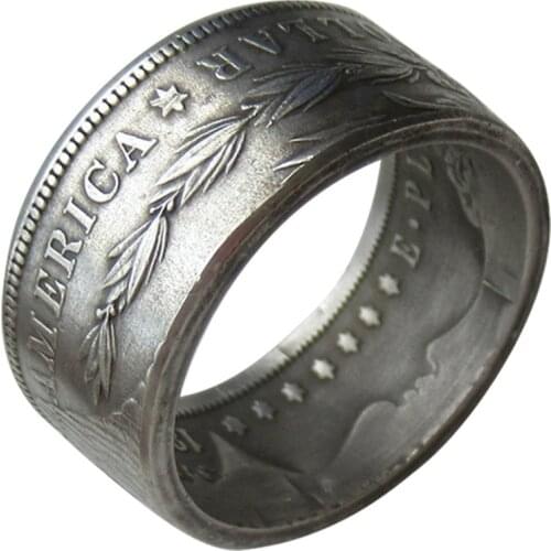 American Morgan Coin Circle Antique Coin Ring Handmade Vintage Ring, Handmade Silver Plated Ring By Morgan Dollar US Size 6-13