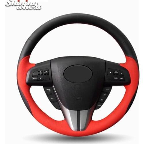 BANNIS Black Red Leather Car Steering Wheel Cover for Mazda 3 Axela 2008-2013 Mazda 5 2011-2013 Mazda CX-7 CX7 2010-16