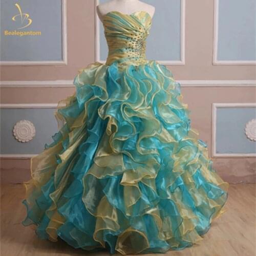 Bealegantom High Quality In Stock Quinceanera Dresses Ball Gowns 2021 Organza Tiered Crystal Dress 15 Years Vestido 15 Anos W45