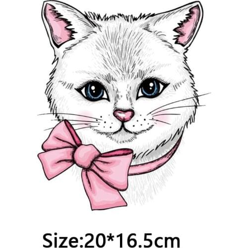 White Cat Patch Iron on Transfers For Clothing Thermo Heat Transfer Stripes Press Printed Applique Stickers Patches For Clothes
