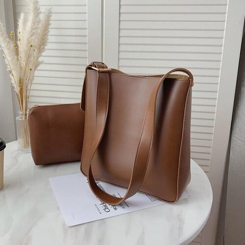 Large Vintage Pu Leather Bucket Handbags Womens Fashion Solid Color Crossbody Shoulder Bags Trend Designer Bag