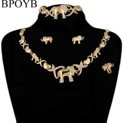 BPOYB Hot Sale Charms Elephant Xoxo Jewelry Set Dubai Afican Gold Color Jewelri Necklace Earring Bracelet Ring 4 Pieces