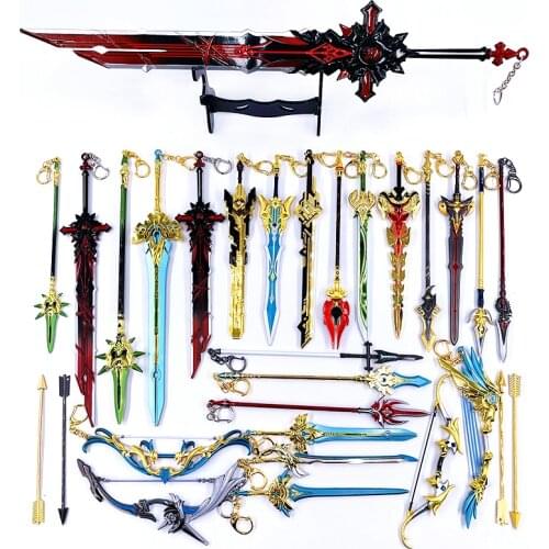 32 Styles Genshin Impact Weapons Keychains Wolfs Gravestone Skyward Spine Blade Cosplay Swords Keyrings Fashion Jewelry
