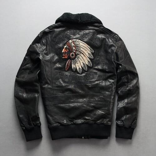 Mens real air force flight Motorcycle Biker Genuine men sheepskin leather coat bomber jacket