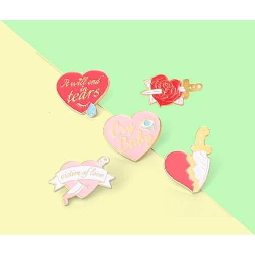 "Cry Baby" Enamel Pins Broken Heart Jewelry Knife Red Brooches Badge Accessories Backpack Cap Gift for People Who Love Hurts