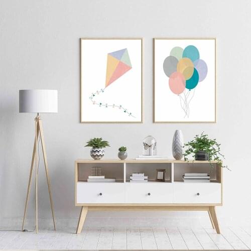 Nursery Girl Canvas Painting, Kite Balloon Wall Picture,Baby Pink Art Poster，House Decoration，Moving Gift