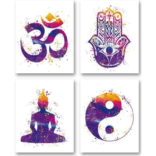 Canvas Painting Poster Hand of Fatima Lotus Meditation Tai Chi Murals Gym Bedroom Home Wall Decor Pictures Just Breathe