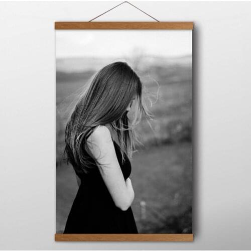 Solid Wood Scroll Paintings Girl Long Hair portrait landscape Wall Art Posters Canvas prints art For Living Room Decor