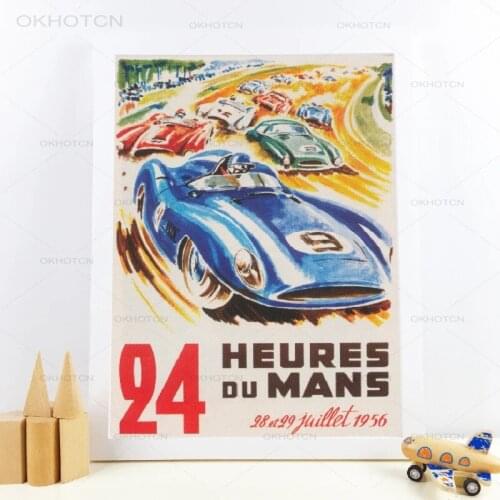 Le Mans 24 Hour Race Vintage Automobile Race Poster Prints 1956 Sports Car Race France Wall Art Canvas Painting Boys Room Decor