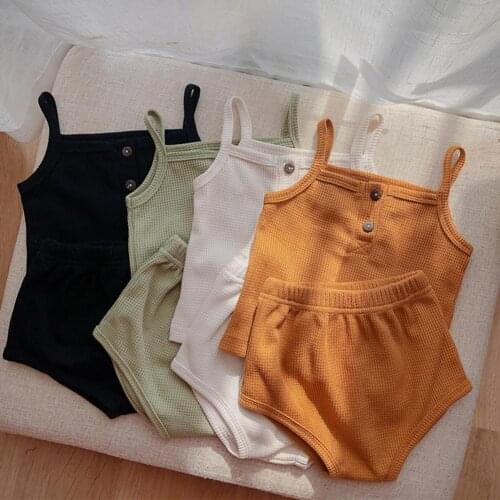 Summer Baby Girl Top Panties Outfit 6-24M Toddler Solid Color Sling Top Outfit Casual Comfortable Baby Clothing Set for Home