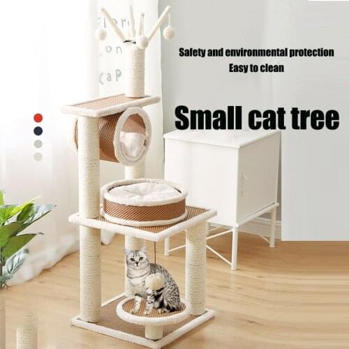 Small Sisal Rattan Cat Tower Tree With Hammock House Jumping Platform Scratching Post Board