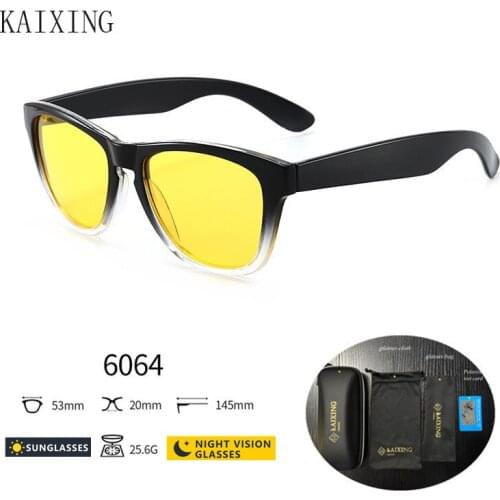 KAIXING Mens Sunglasses Polarized Yellow Lens Night Vision Goggles Brand Retro Gradient Frame Square Sun Glasses for Women