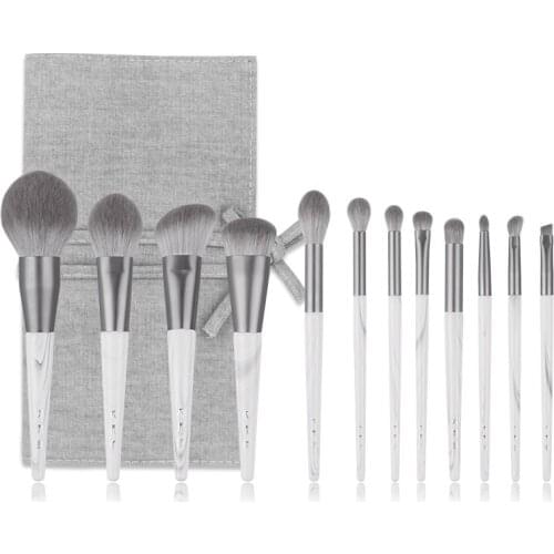 Makeup Brushes 12Pcs Set Marble Grey Fashion Soft Powder Highlighter Make up Brush Professional Eyeshadow Brush Kit with Bag