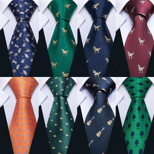 New Barry.Wang 19 Styles Mens Wedding Tie Dinosaur Pattern Mens Wedding Neckties 8.5cm Necktie Business Silk Ties For Men GR-19