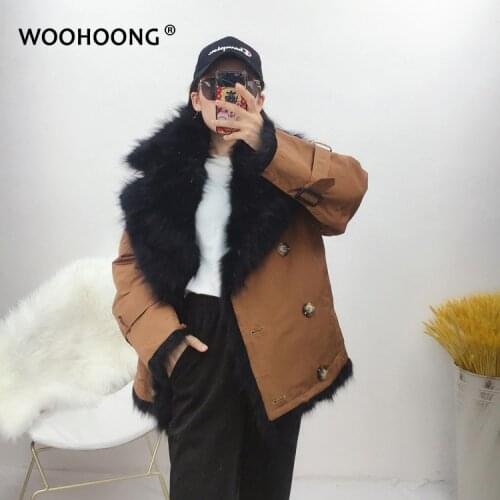 New Wear On Both Sides Parka Winter Jacket Women Natural Raccoon Fur Liner Thick Warm Double Breasted Suit Turn-Down