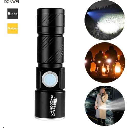 DONWEI Portable Mini USB Charger LED Flashlight Torch Adjustable Zoomable Waterproof Outdoor Travel Camping Cycling Flashlight