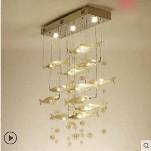 Simple modern bar living room lamp restaurant LED flying fish lighting hotel creative rectangular dining room crystal chandelier