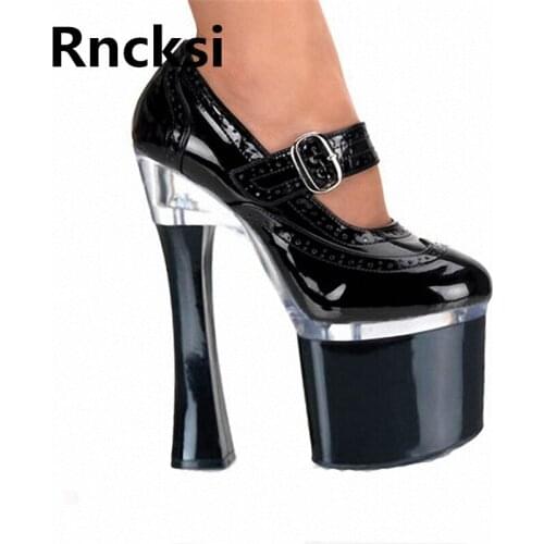 Rncksi New Women High-Heeled Platform Pole Dance Shoes Fashion Shoes 18cm Square Heel Ankle Straps Womens Pumps