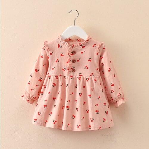 2-7 Years Toddler Girls Shirt 2020 Fashion Long-sleeved Cherry Print Cotton Blouses For Girl Kids Clothes Child Mid-length Shirt