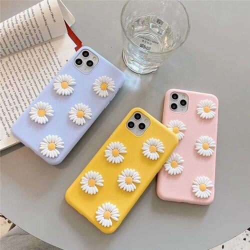 3D Daisies Flower Cover Phone Case For iPhone 11 Pro MAX XS X XR MAX 6 6S 7 8 Plus Soft Candy Color Silicone Back Protect Capa