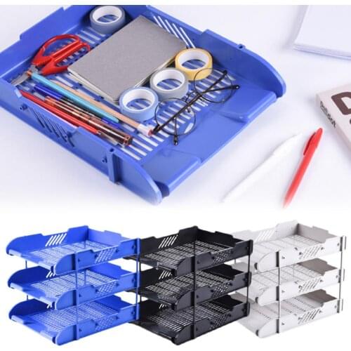 High Quality Desk Organizer 3 Trays File Holder File Tray Blue/black/gray Plasitc Holder For Paper Document Office Desktop