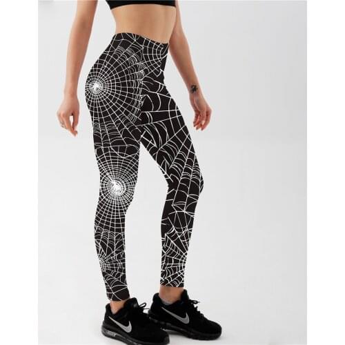 Qickitout Sexy Womens Black Leggings Print Spider Web Grid Push Up Fitness Legging Slim workout Legging