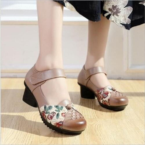 2021 Autumn fashion retro Genuine Leather shoes soft soles thick heel single shoes soft soles handmade Women shoes dancing shoes