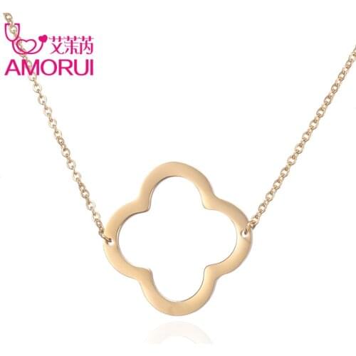 AMORUI Women Hollow Clover Collier Femme Statement Necklace Rose Gold/Gold/Silver Color Jewelry Collares Necklaces