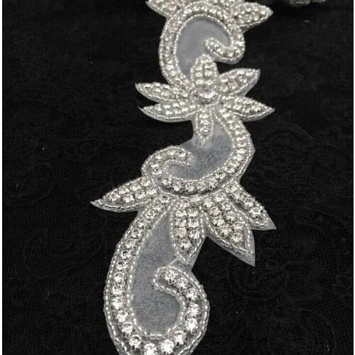 1 Yard/lot 6.5cm Width Handmade Bridal Sash Beaded Sewing Crystal Silver Rhinestone Applique Trim Iron On for Wedding Dress