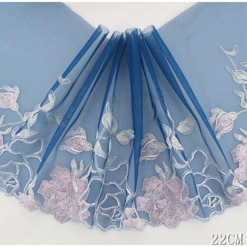 1Yard Soft Lace Trim Blue Mesh Tulle Diy Handmade Underwear Bra Craft Fabric DIY Sewing Doll Dress Accessories 22cm Width