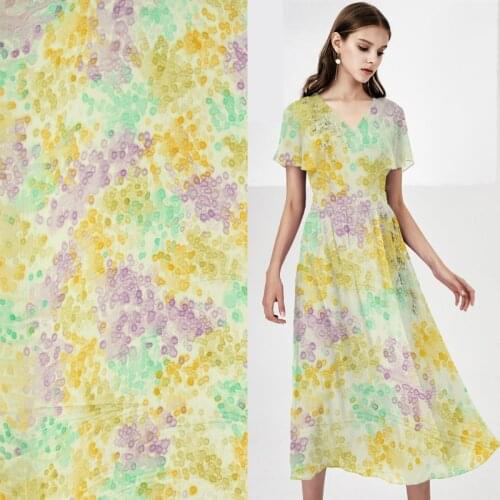 100% pure silk chiffon silk fabric purple yellow and green fazy print,SCF113