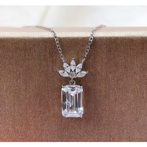 100% Real 925 Sterling Silver 8*12MM Simulated Moissanite Diamond Cubic Zirconiat 45cm Pendant Necklaces For Women Wedding Gift