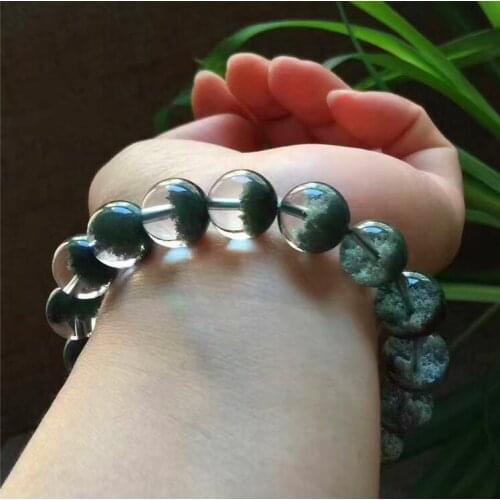 12mm Genuine Natural Green Phantom Crystal Cluster Beads Bracelet AAAA free shipping