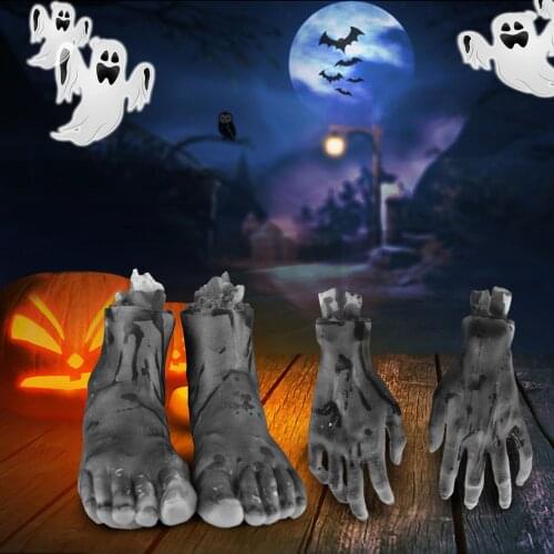 2 Pair Halloween Decoration Realistic Skeleton Hands Foot Fake Human Organ Hand Bone Zombie Haunted Party Terror Scary Props