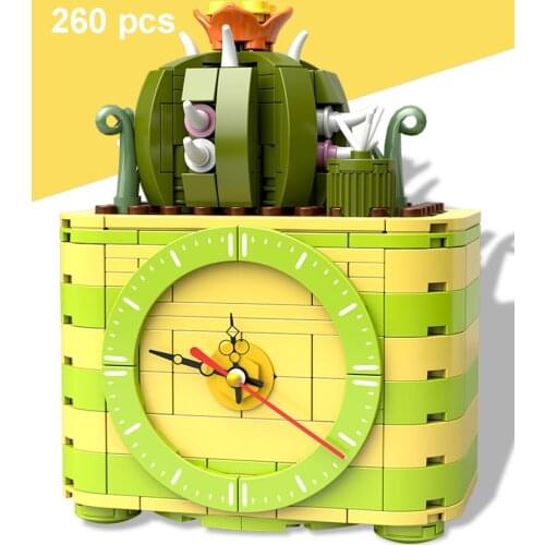 220pcs Electronic Clock Series Cactus Flower Model Building Blocks Home Accessories Toys For Kids Birthday Gifts Couples‘gifts