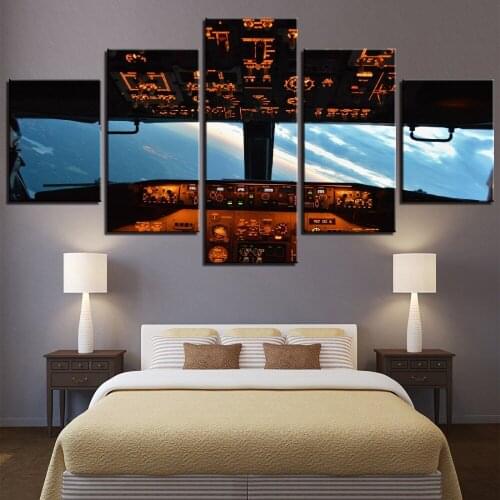 5 Pieces Modern Wall Art Prints Aircraft Cockpit Picture Painting Home Decor Sky View for Living Room Canvas Gift Art Poster
