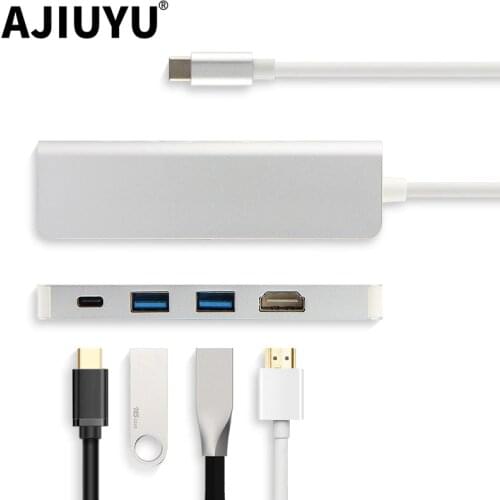 AJIUYU USB C HUB Thunderbolt 3 Type C Adapter Dock 3 USB 3.0 Port 4K HDMI Multi Ports For Macbook Pro Air iMac Laptop Splitter