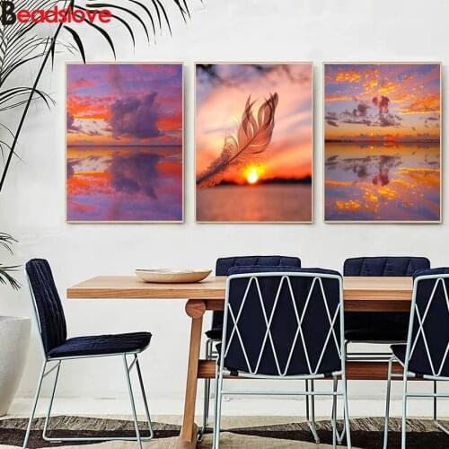 Diamond embroidery Home landscape cloud feather flower sunset 5D Diamond Painting Cross Ctitch Kit Wall Sticker Mosaic decor art