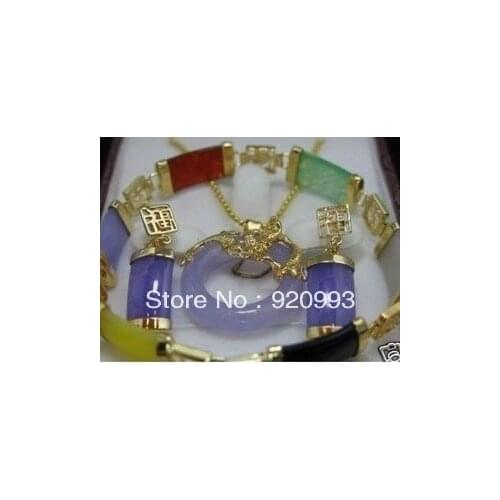 Free P&P*******Real Multi-color jade dragon pendant necklace bracelet earring set