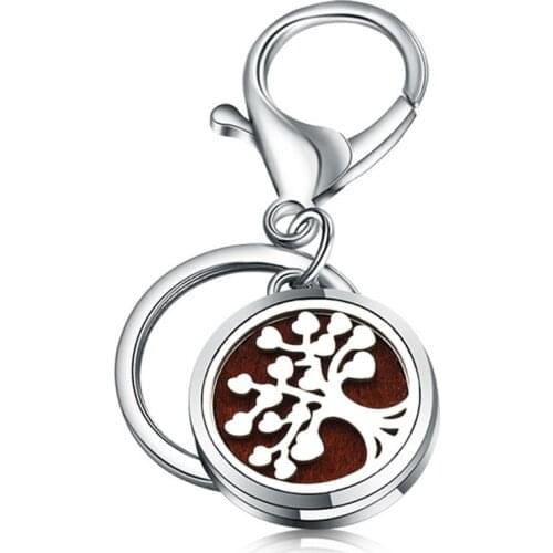 Charm High Quality Perfume Key Chain Tree Of Life Stainless Steel Essential Oil Diffuser Perfume Aromatherapy Locket Key Chain