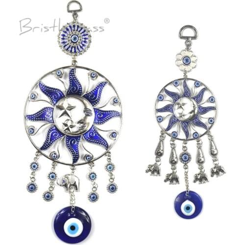 BRISTLEGRASS Turkish Blue Evil Eye Moon Sun Star Elephant Disk Wall Hanging Pendant Amulet Lucky Charm Blessing Protection Decor