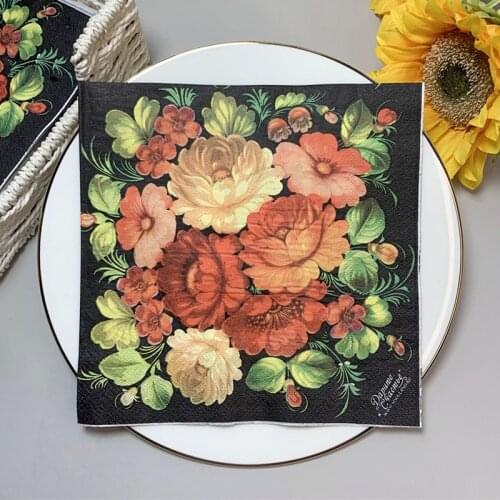 20Pcs/Pack Vintage Floral Decoupage Paper Napkins Black Flower Paper Tissues for Wedding Xmas Birthday Party Decor Wholesale