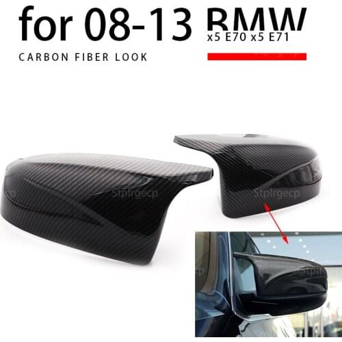 Black and Carbon Fiber Look Side Mirror Cover Rear-View Caps for BMW X5 E70 X6 E71 2007-2014